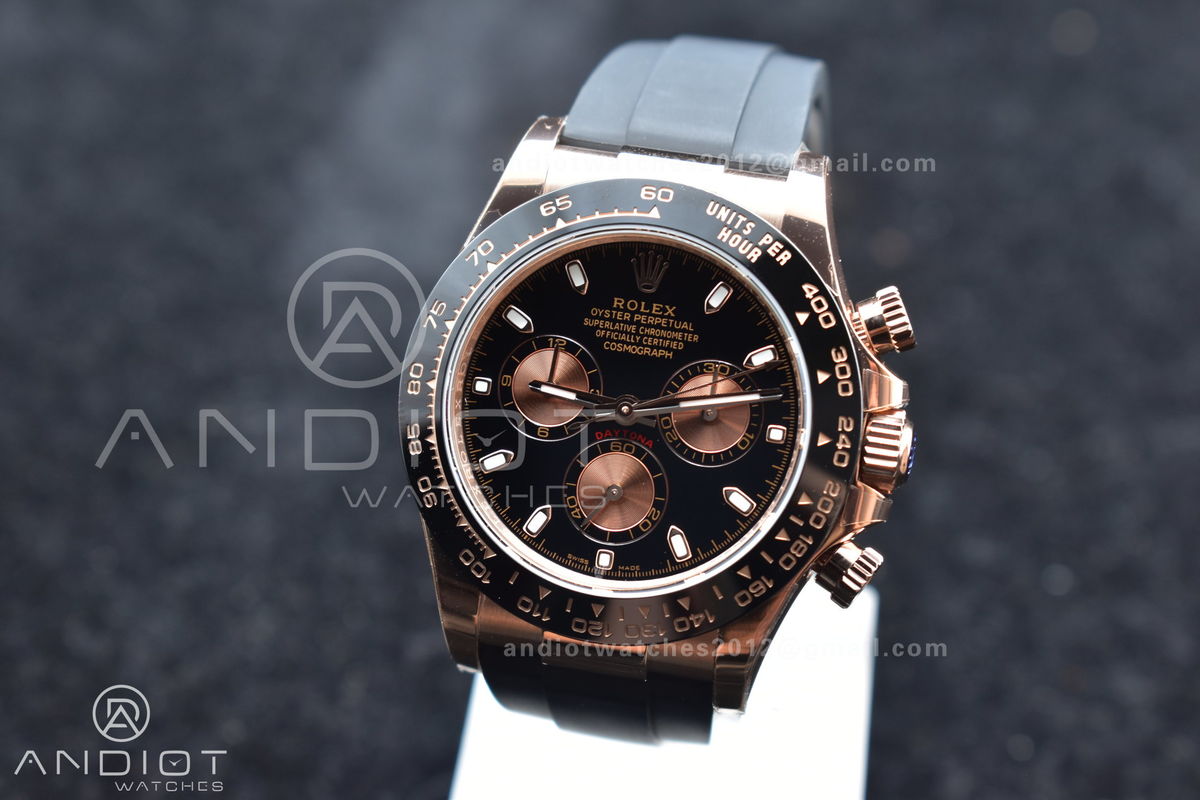 Daytona 116515 BTF 1:1 Best Edition Black/RG Dial on Oysterflex Rubber Strap SA4130